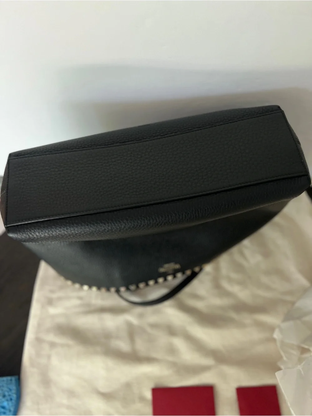 Valentino Garavani Black Pebbled Leather Rockstud Tote